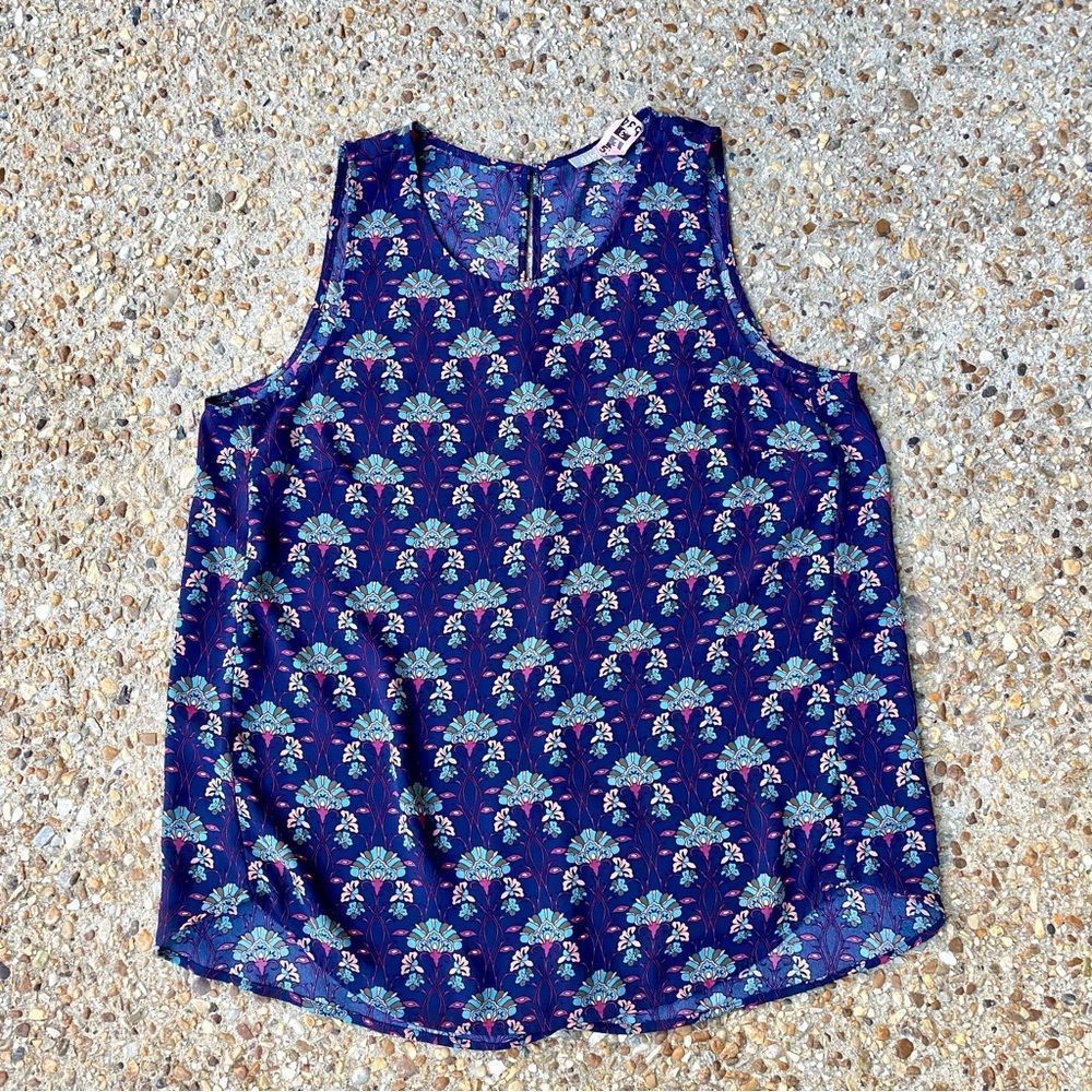 Daniel Rainn Stitch Fix Floral Sleeveless Blue Blouse Size L